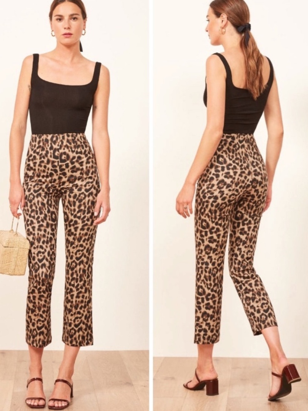 Reformation Marlon High Rise Crop Pants in Leopard Print Sz 0